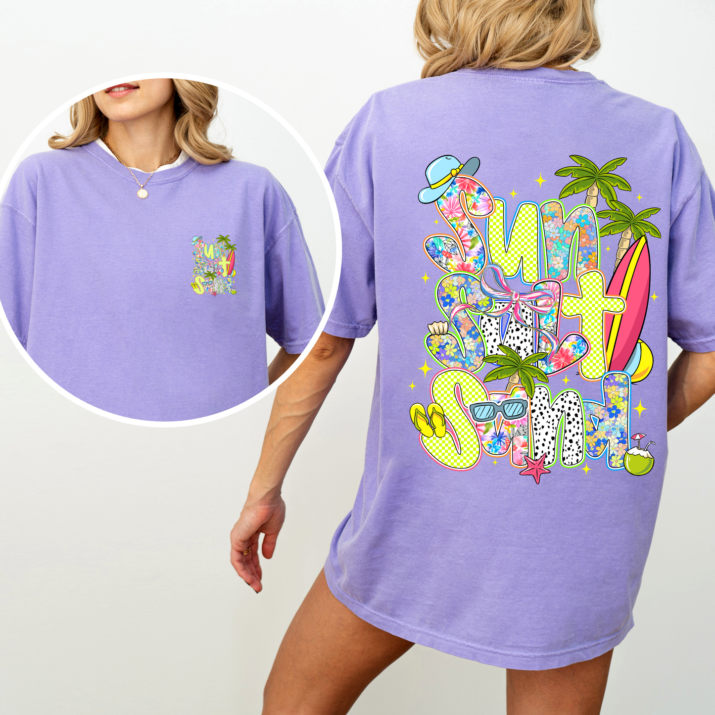 Sun, Salt, Sand, Summer, Beach, Front and Back, Retro, Comfort Colors T-Shirt
