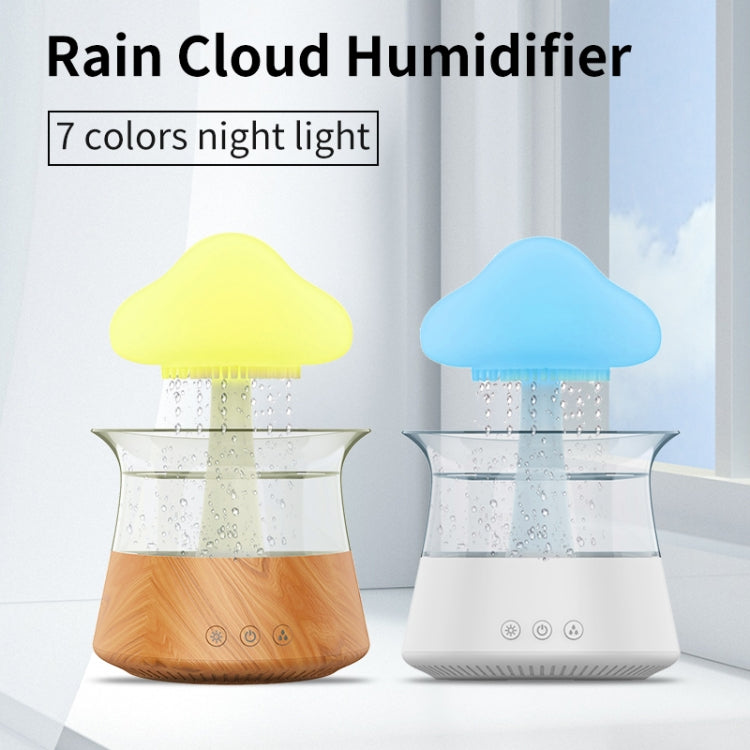 CH06 300ml Rain Humidifier Mushroom Cloud Colorful Night Lamp Aromatherapy Machine, Style: With Remote Controller(White)