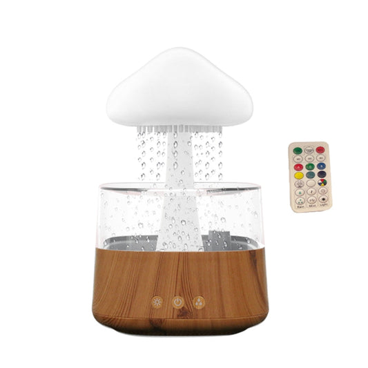 CH08 450ml Rain Humidifier Mushroom Cloud Colorful Night Lamp Aromatherapy Machine, Style: With Remote Controller(Light Wood Grain)