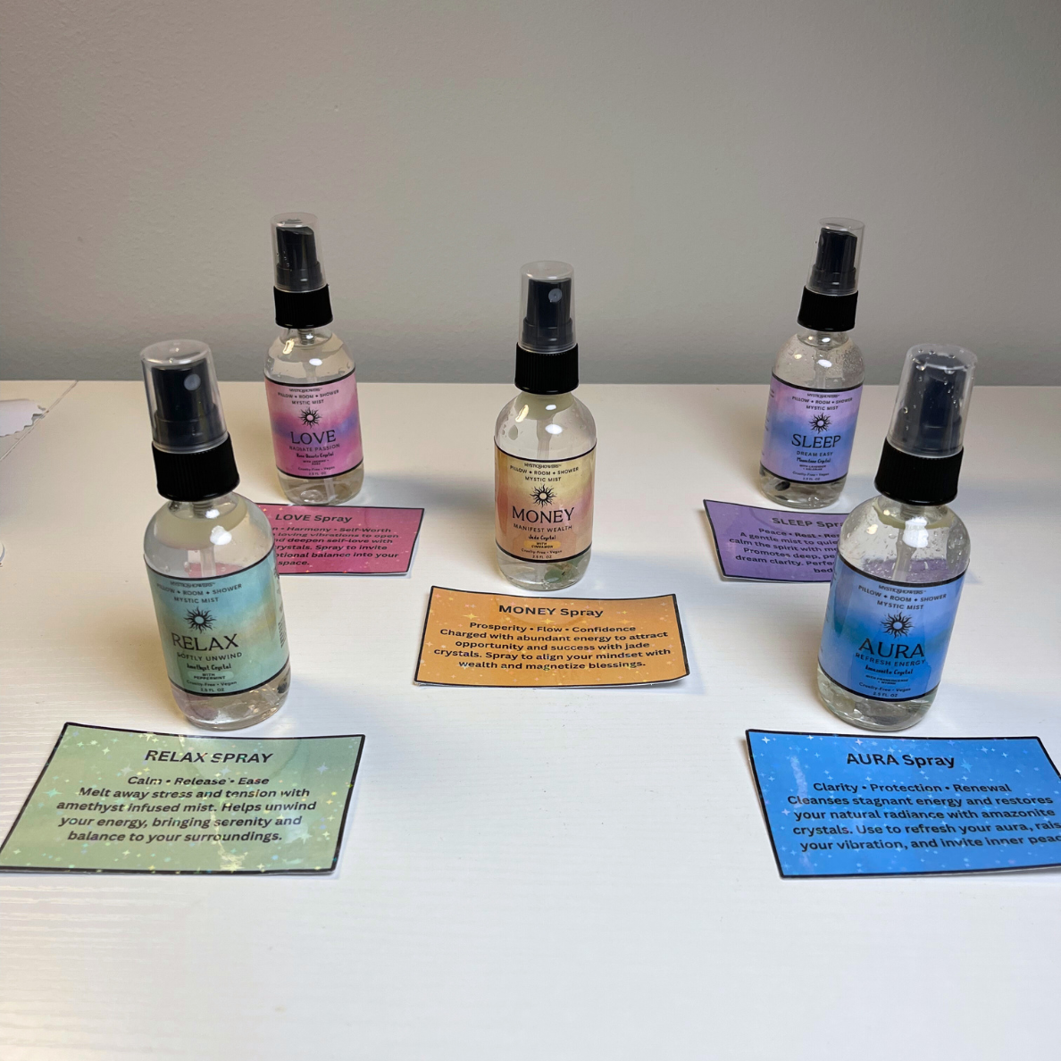 Crystal-Infused Intention Aromatherapy Mist: Natural Room, Shower & Pillow Spray | Love, Relax, Money, Aura + Sleep