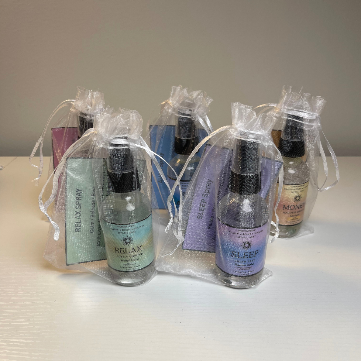 Crystal-Infused Intention Aromatherapy Mist: Natural Room, Shower & Pillow Spray | Love, Relax, Money, Aura + Sleep