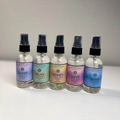 Crystal-Infused Intention Aromatherapy Mist: Natural Room, Shower & Pillow Spray | Love, Relax, Money, Aura + Sleep