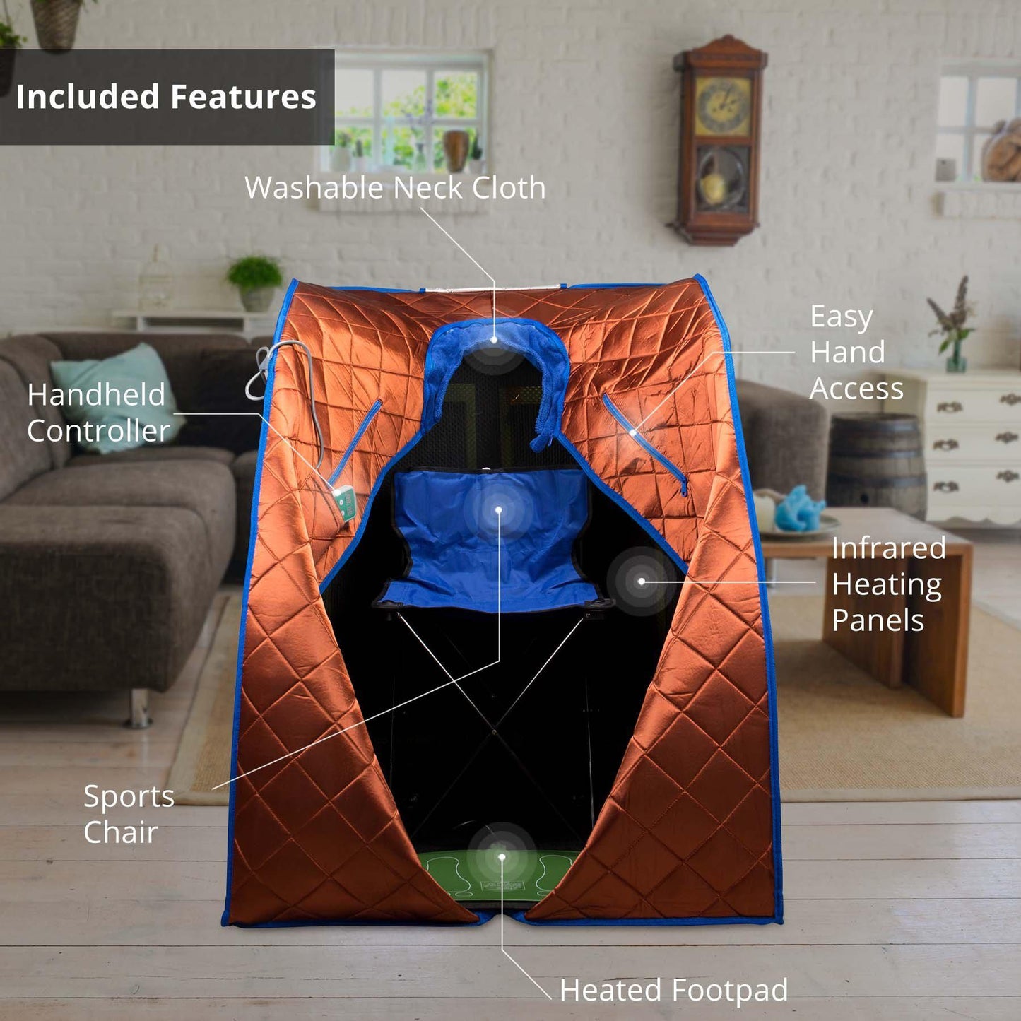 Large Portable Low EMF Negative Ion Indoor Sauna with Chair and Heated Footpad Included - Copper