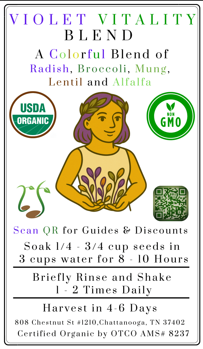 Sprout Spout Violet Vitality Blend Starter Kit: Sprout Spout + 4oz or 1lb seeds + Free Sprout Scoop