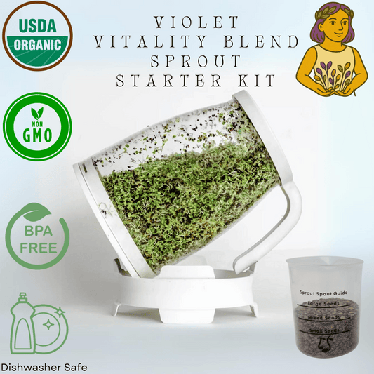 Sprout Spout Violet Vitality Blend Starter Kit: Sprout Spout + 4oz or 1lb seeds + Free Sprout Scoop