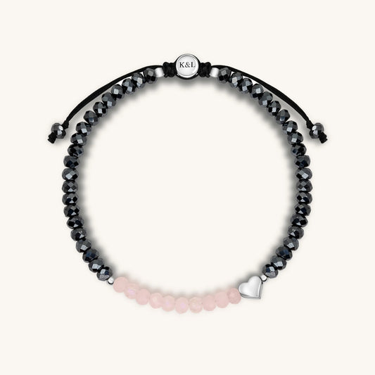Spiritual Love - Rose Quartz Hematite Heart Charm Bracelet