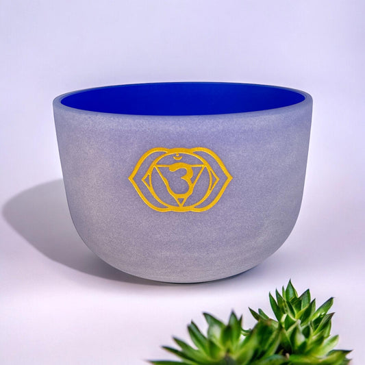 Quartz Crystal Singing Bowl 10" inch With Etched Chakra Symbol: Third