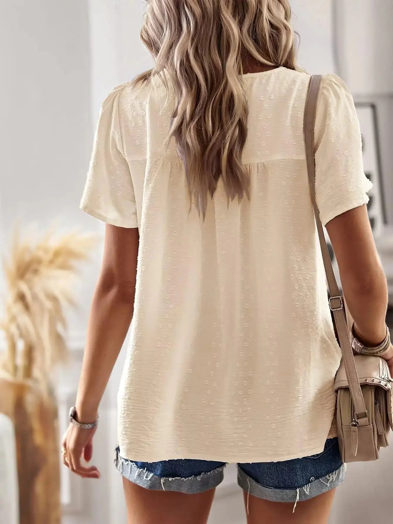 Womens Summer Tops Crewneck Short Sleeve Shirts | Casual Chiffon Blouses Flowy Lace Hem Boho Clothing