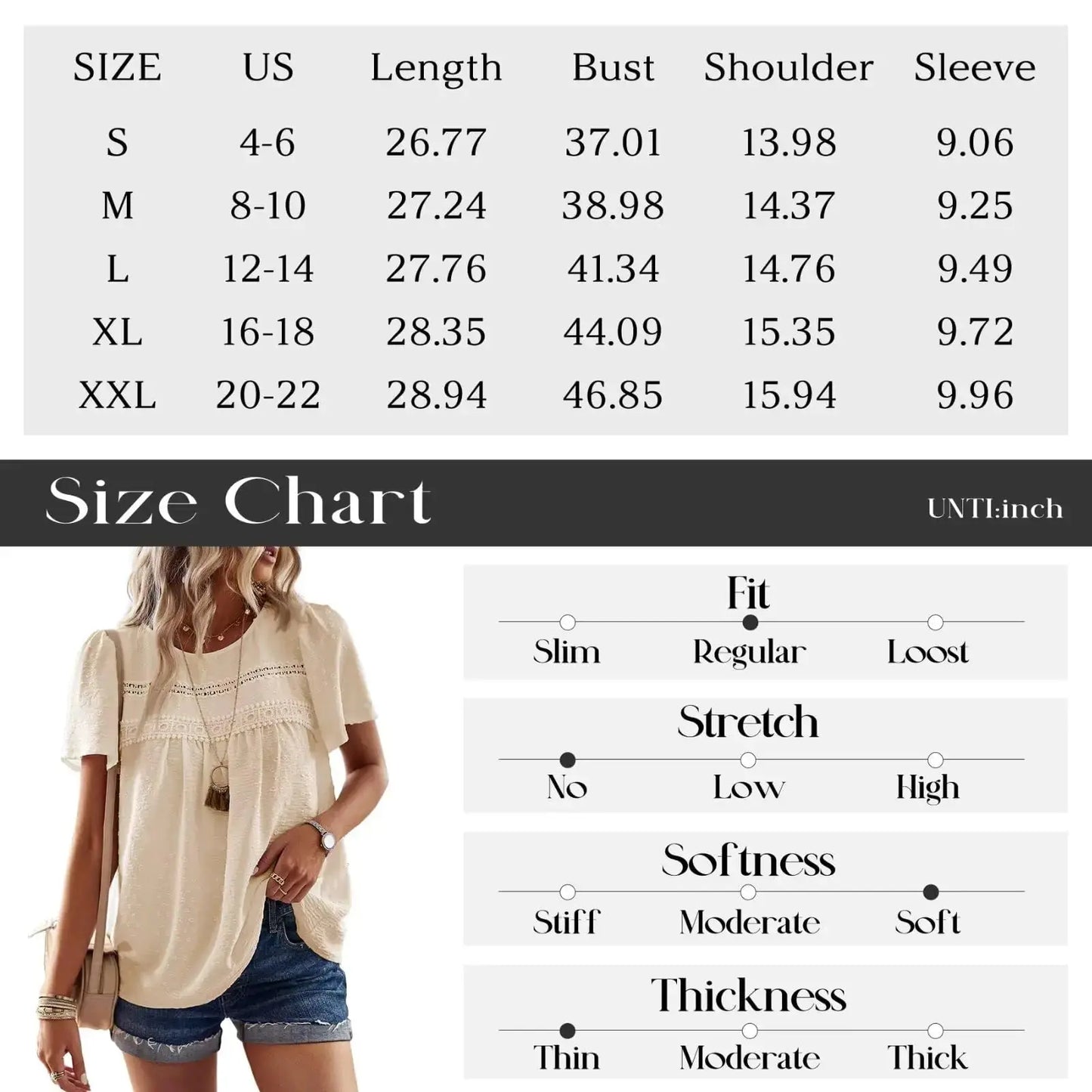 Womens Summer Tops Crewneck Short Sleeve Shirts | Casual Chiffon Blouses Flowy Lace Hem Boho Clothing