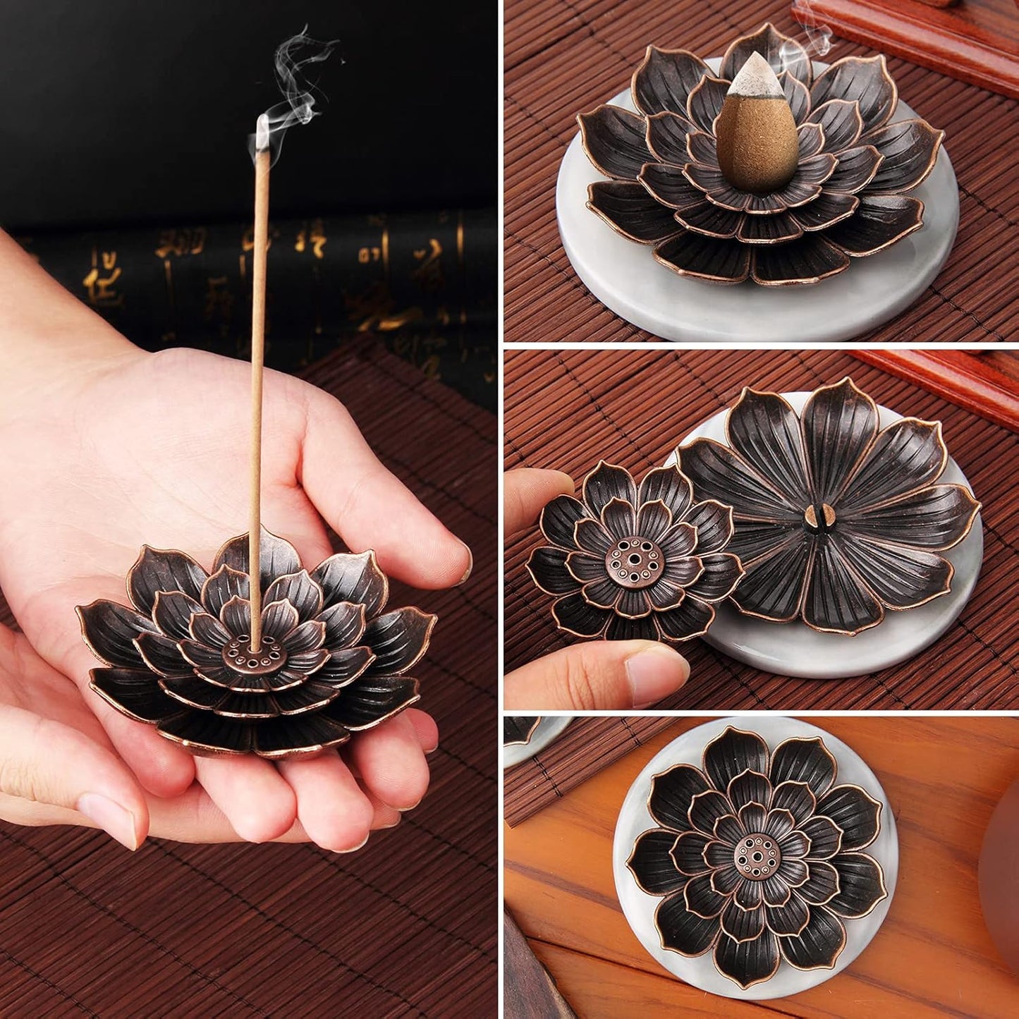 4Pack Incense Holder Cone Incense Burner Holder with Ash Catcher for Home Office Fragrance Accessories
