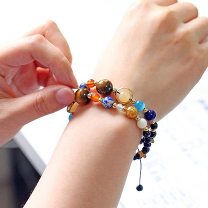 Women Solar System Bracelet Universe Galaxy the Eight Planets Guardian Star Natural Stone Beads Bracelet Bangle for Men
