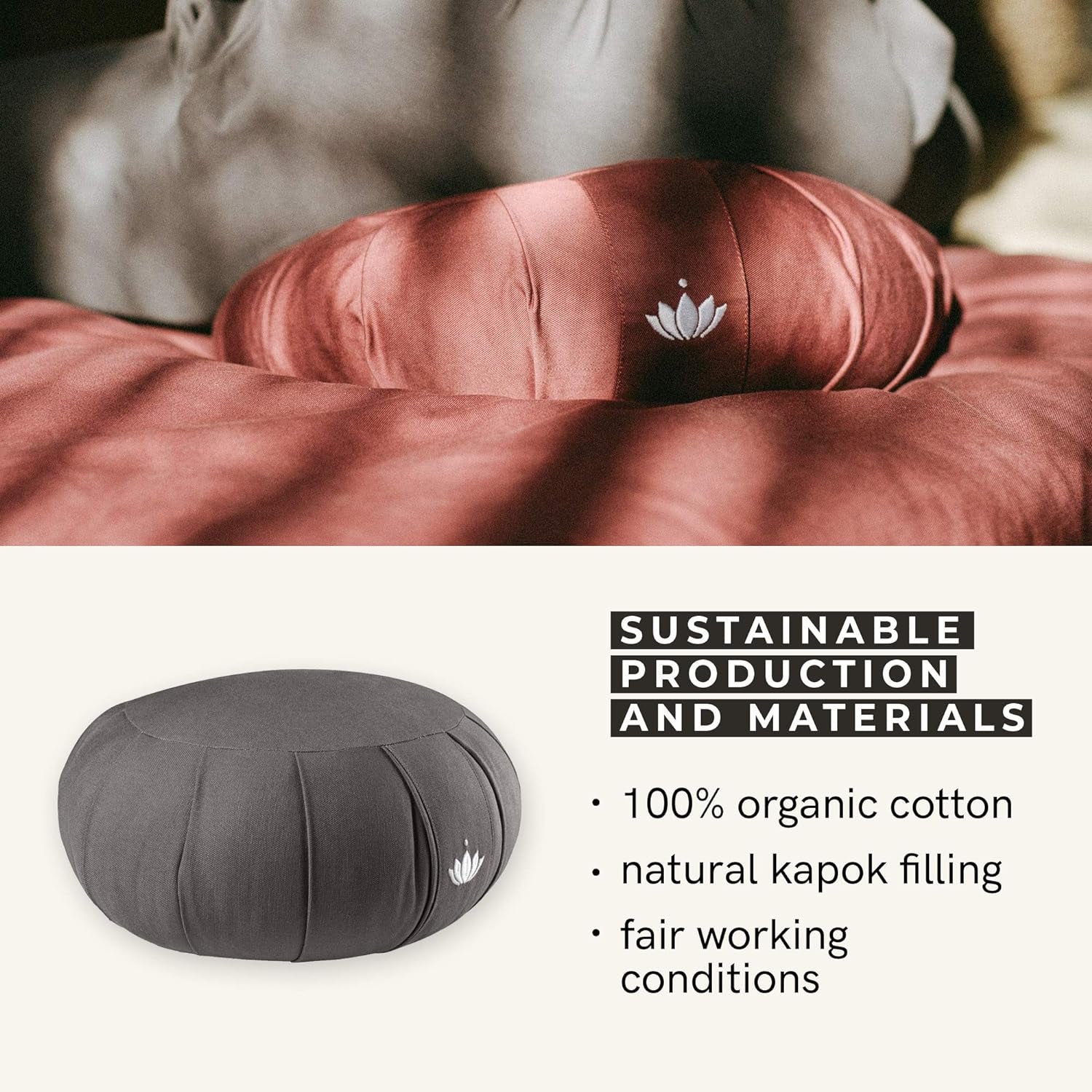 Zafu Meditation Cushion Kapok Delight - Height 15 Cm - Kapok Filling - Washable Cover Organic Cotton - Floor Cushion for Meditation - Yoga Cushion - Meditation Pillow