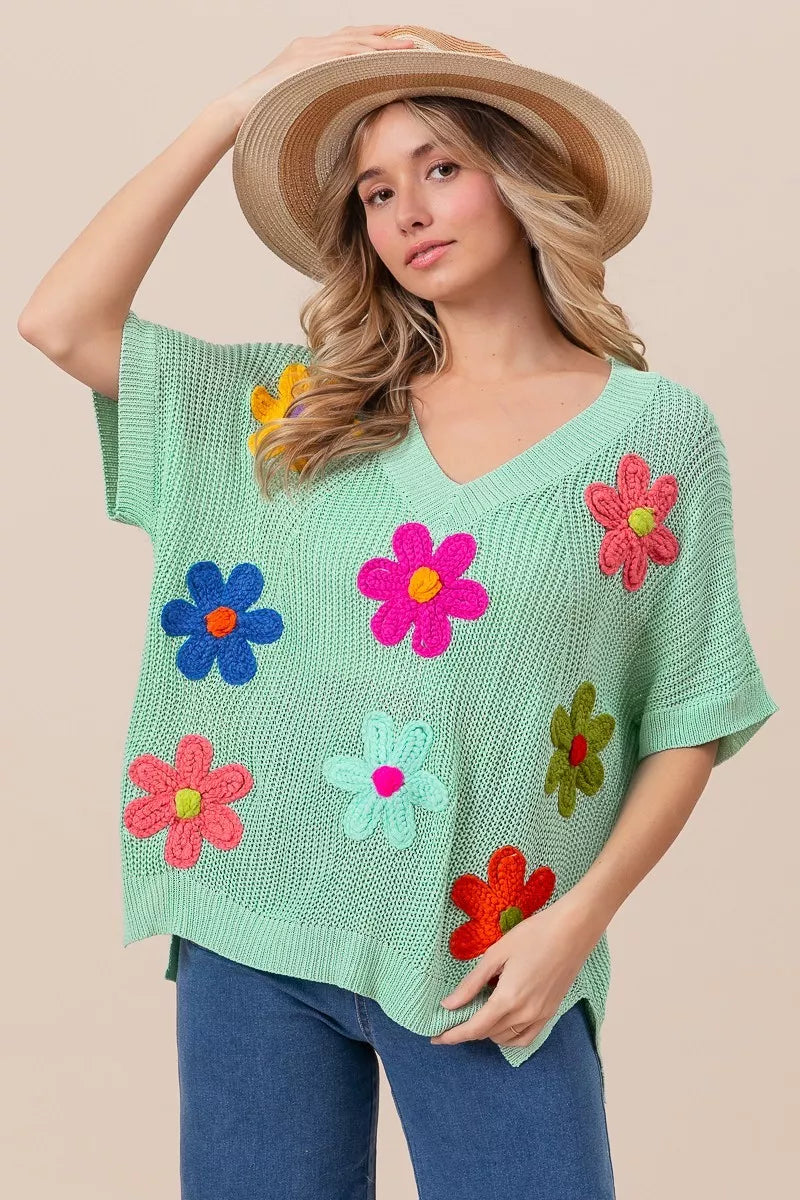 Flower Patches Dolman Sleeve Lightweight Sweater