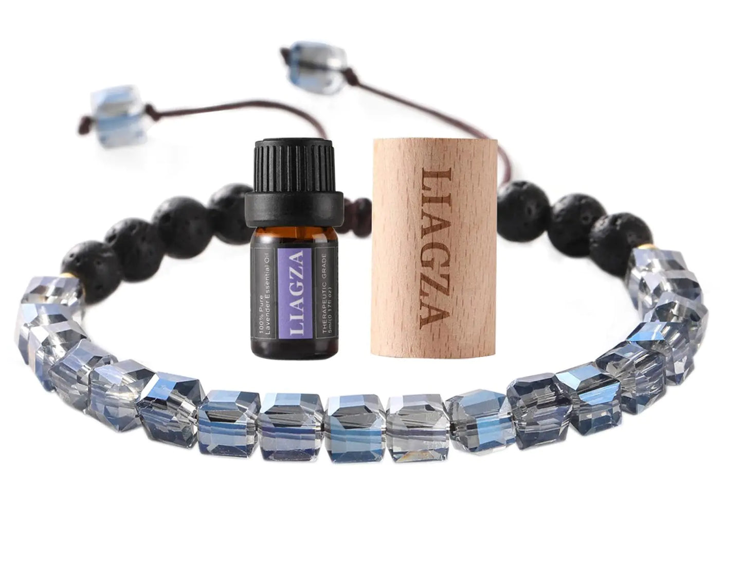 liagza Lava Rock Bead Bracelet For Women-Zebra Stone Beaded Bracelets Essential Oil Aromatherapy Bracelet Set Balancing Chakra - Perfect Gifts For Women (Blue Crystal)