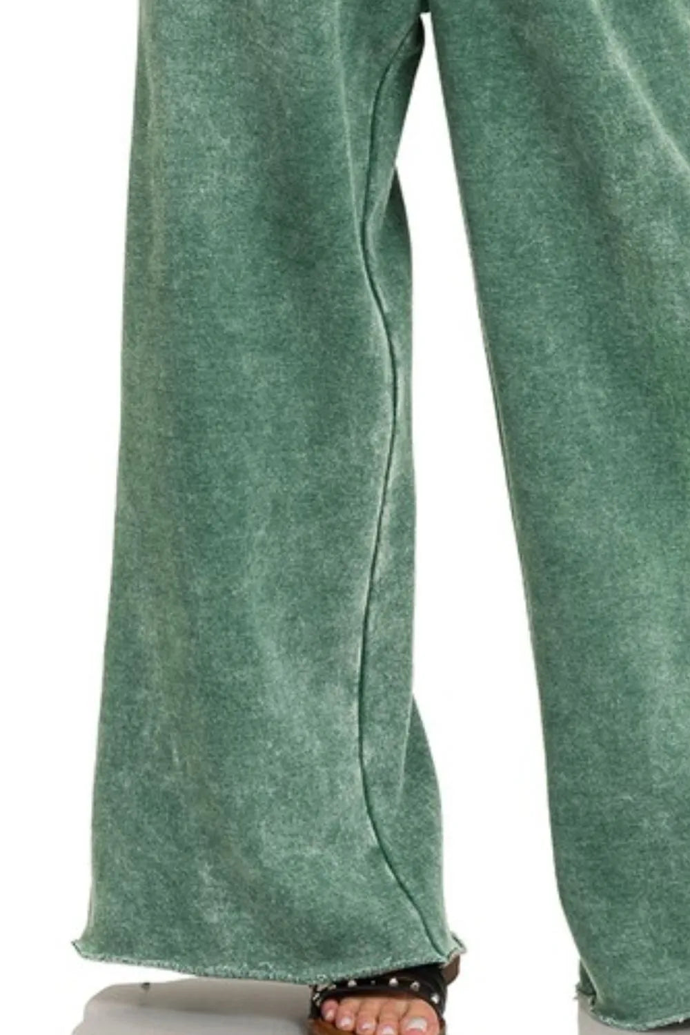 Acid Wash Fleece Palazzo Sweatpants with Pockets