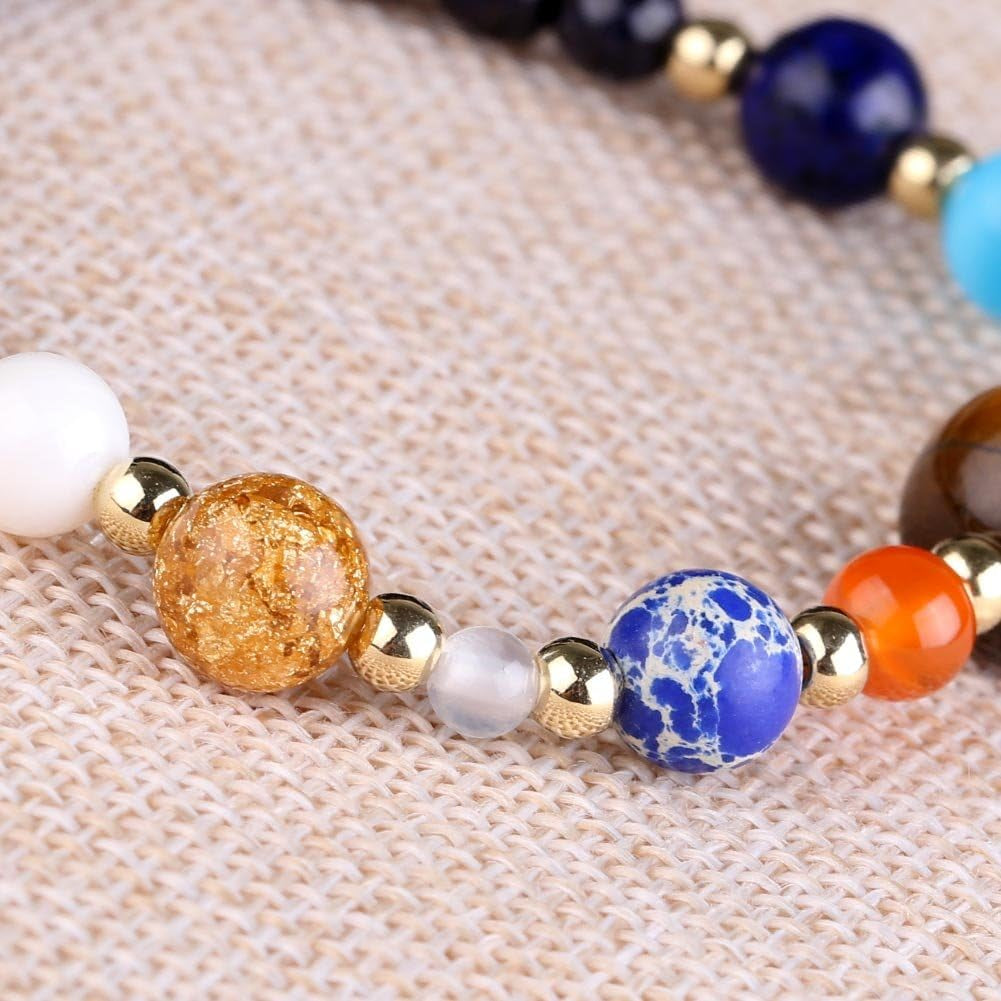 Women Solar System Bracelet Universe Galaxy the Eight Planets Guardian Star Natural Stone Beads Bracelet Bangle for Men