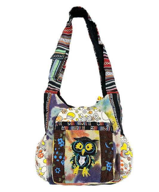 Tie Dye Owl with Mushroom Pocket Bag (Cotton & Hemp)