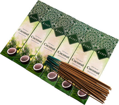 Premium 125Gm Masala Incense Sticks - 6X20Pack, Total 120 Fresh Coconut Incense Stick with Free Wood Holder for Long Lasting Aroma, Sensual Therapy & Meditation, Home Cleansing