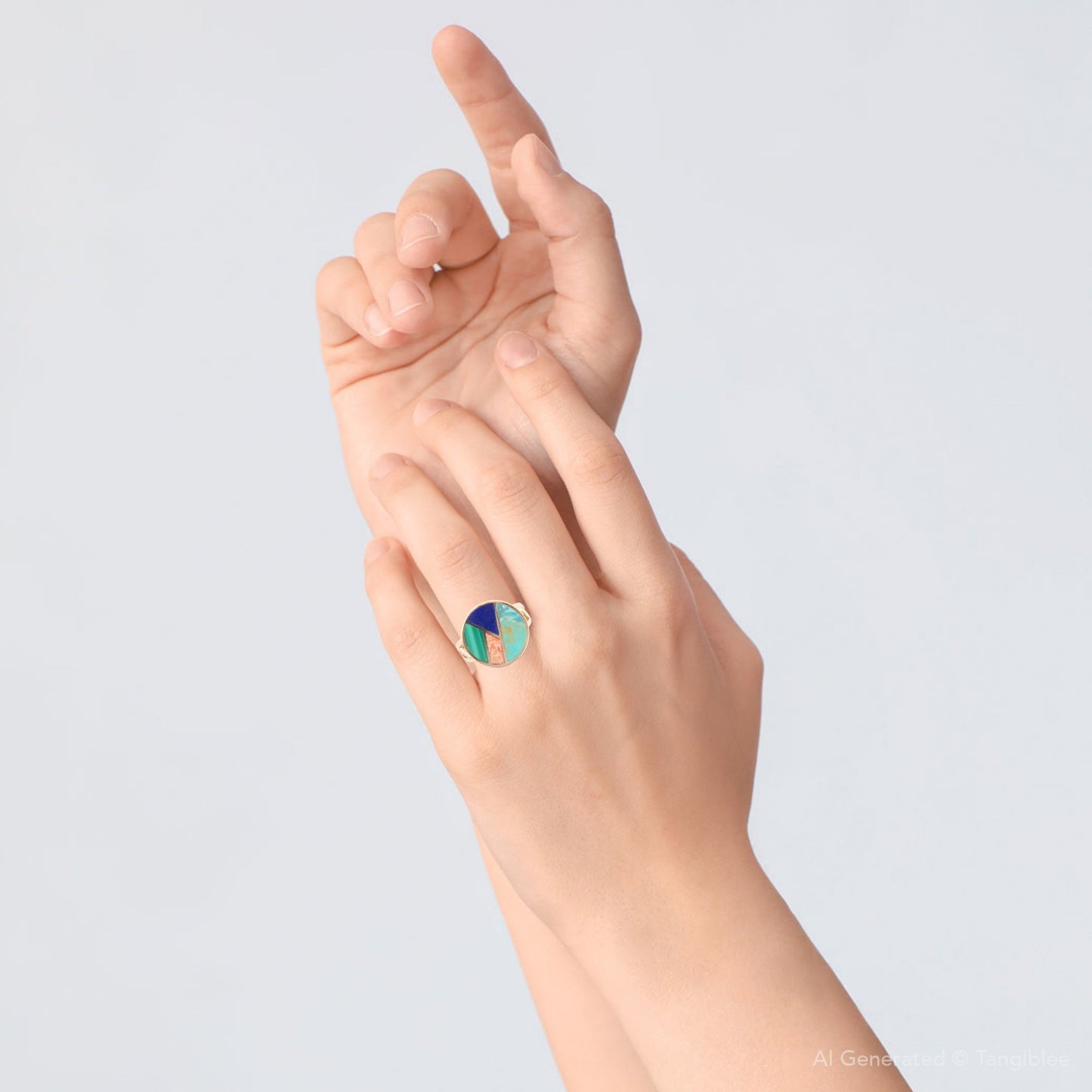 Art Deco Colorful Inlay Golden Ring