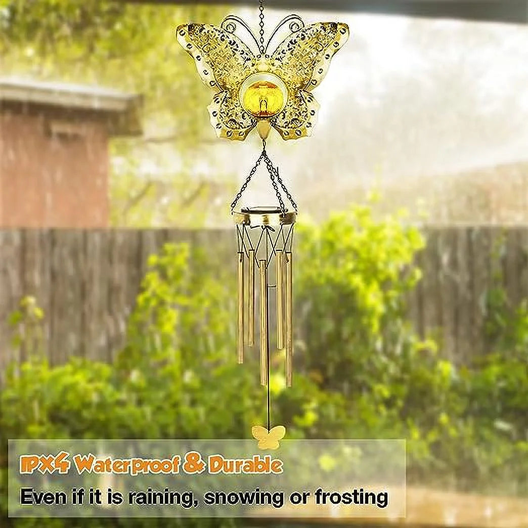 Butterfly Solar Wind Chimes for Outside,  Crackle Glass Ball Waterproof Wind Chimes Outdoor Clearance Deep Tone Garden Decor Chimes Butterfly Gifts for Women Windchimes Outdoors Unique