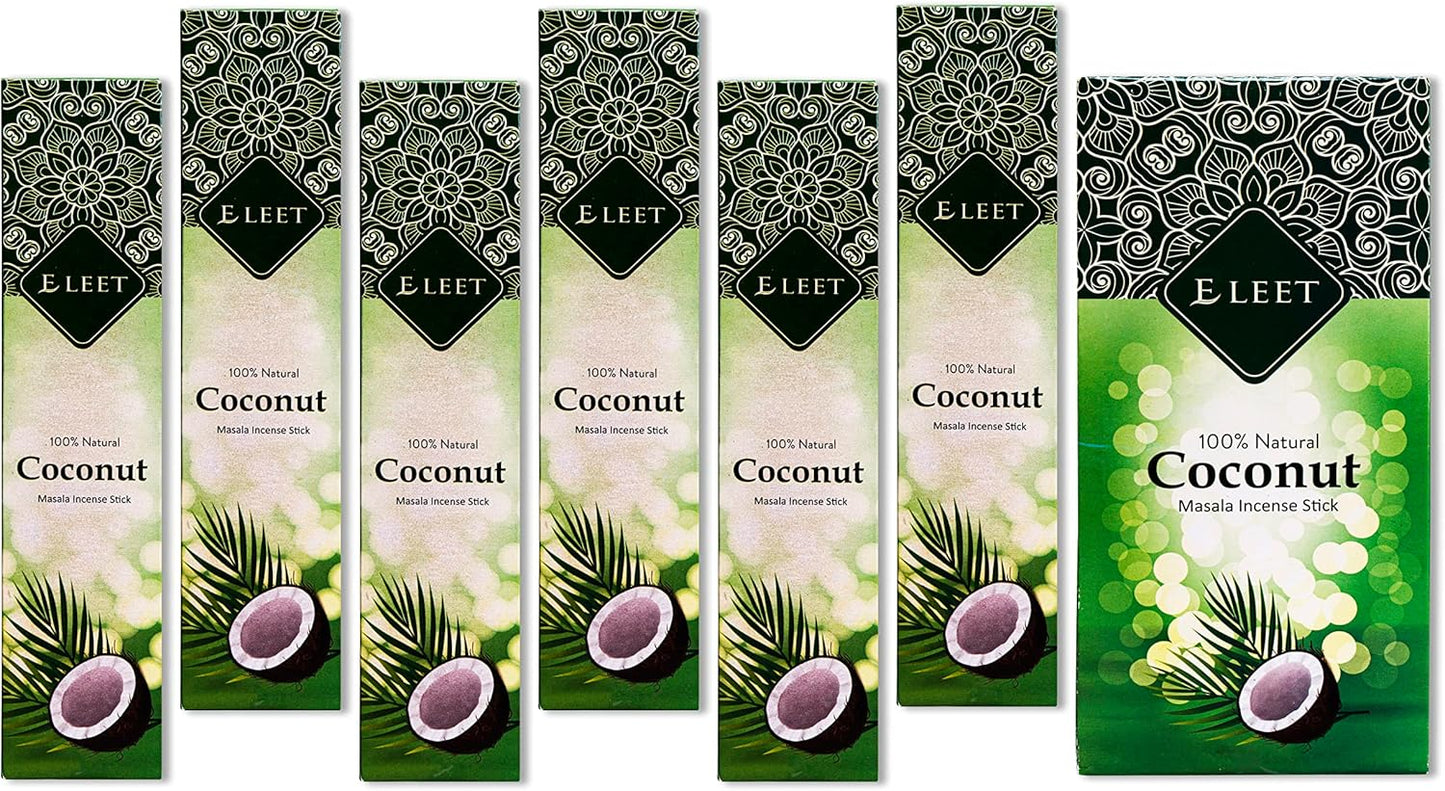 Premium 125Gm Masala Incense Sticks - 6X20Pack, Total 120 Fresh Coconut Incense Stick with Free Wood Holder for Long Lasting Aroma, Sensual Therapy & Meditation, Home Cleansing