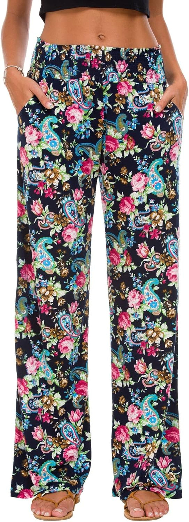Women'S Boho Palazzo Pants Wide Leg Beach Pants High Waisted Lounge Pants with Pockets