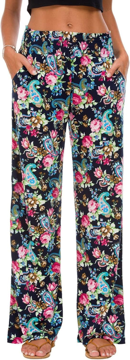 Women'S Boho Palazzo Pants Wide Leg Beach Pants High Waisted Lounge Pants with Pockets