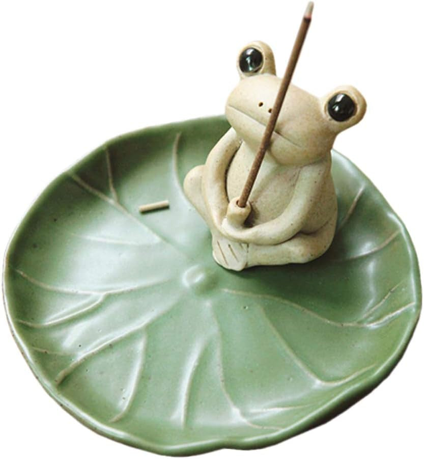 Cute Frog Incense Burner Incense Holder with Lotus Leaf Tray.
