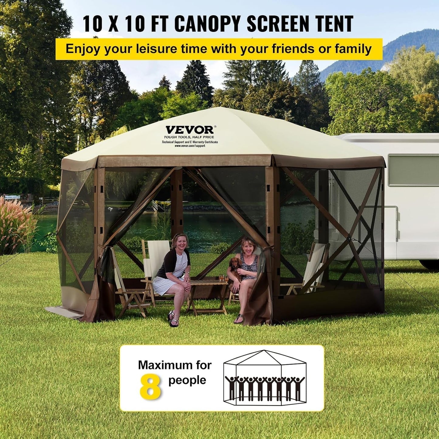 Camping Gazebo Screen Tent, 12 * 12Ft, 6 Sided Pop-Up Canopy Shelter