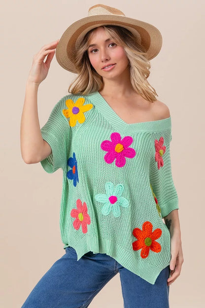 Flower Patches Dolman Sleeve Lightweight Sweater