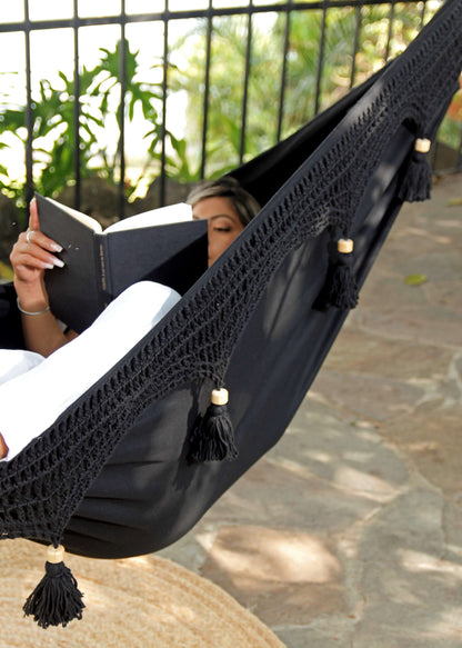 Boho Black Hammock With Crochet Fringe| DANIELLA