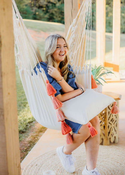 Pink Boho Hanging Hammock Chair Swing with Tassels | LILY