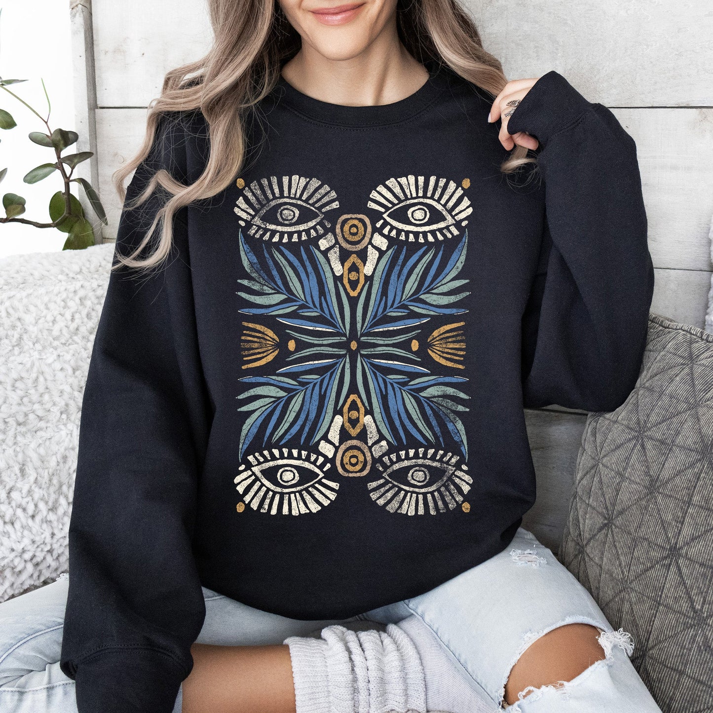 Boho Folk Art Vintage Mystical Floral Sweatshirt