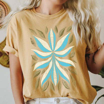 Boho Folk Art Flower and Leaves Comfort Colors Tshirt