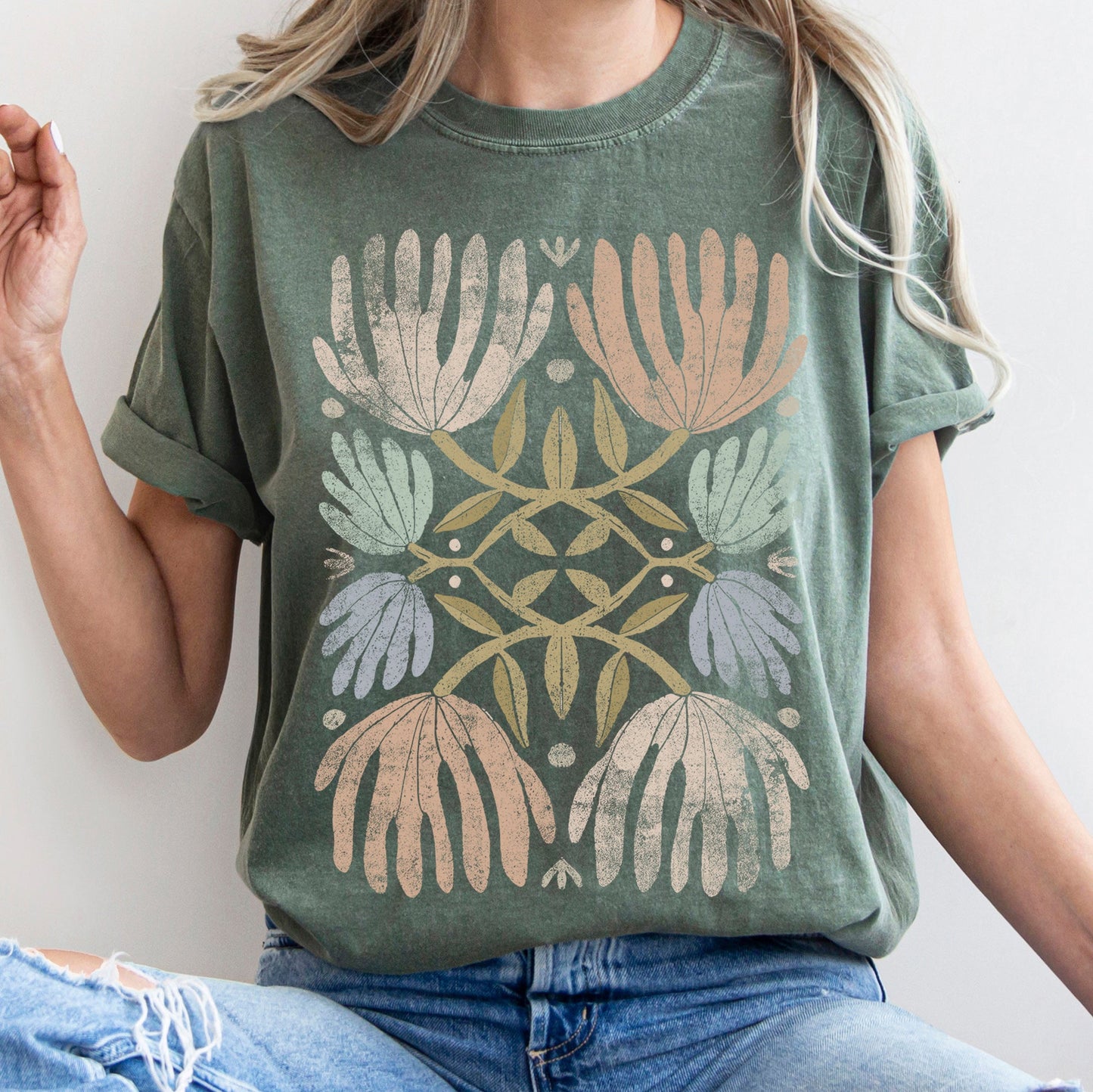 Boho Folk Art Chic Floral Comfort Colors Tshirt