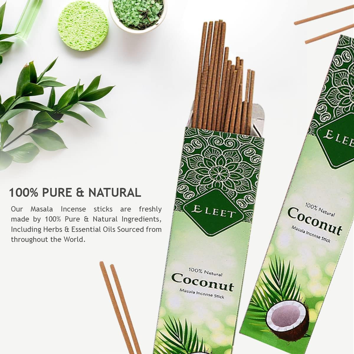 Premium 125Gm Masala Incense Sticks - 6X20Pack, Total 120 Fresh Coconut Incense Stick with Free Wood Holder for Long Lasting Aroma, Sensual Therapy & Meditation, Home Cleansing