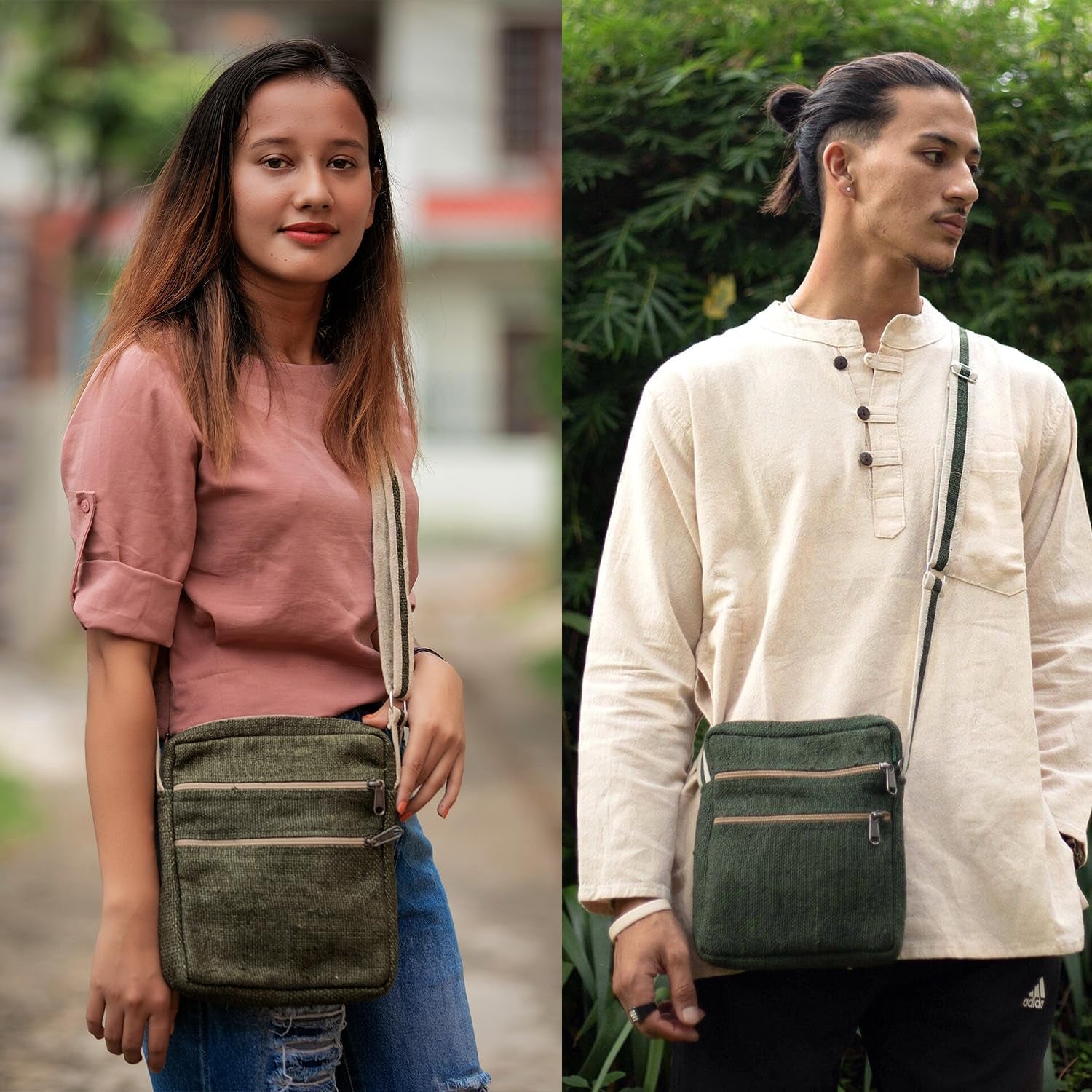 Multi Pocket Crossbody Bag Purse Made from Pure Hemp