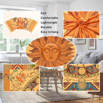 Hippie Tapestry Burning the Sun Tapestry Hippie, Zodiac Tapestries Astrology Tapestry for Bedroom Aesthetic, Flower Tapestry Wall Hanging,Orange Zodiac Sign Tapestry Flowers Vintage Tapestry