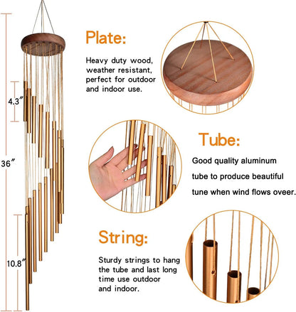 ® 36" Gold Wind Chimes for Outside,Memorial Wind Chimes with 18 Aluminum Tubes and S Hook,Clearance Wind Chimes for Home Garden Hanging Decor