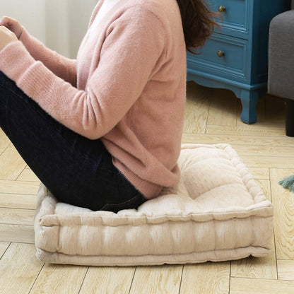 Floor Cushion Pouf, Square Floor Pillow Seating Chenille Meditation Cushion, Thick Tufted Pillows for Living Room Yoga Bedroom Sofa, Beige, 20"X20"X5.5"