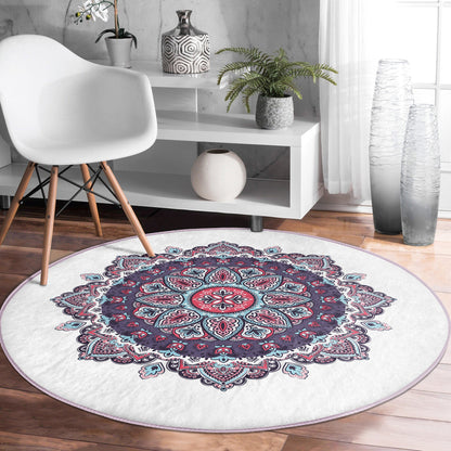 Mandala Yoga Room Round Rug, Meditation Room Circle Carpet, Non Slip
