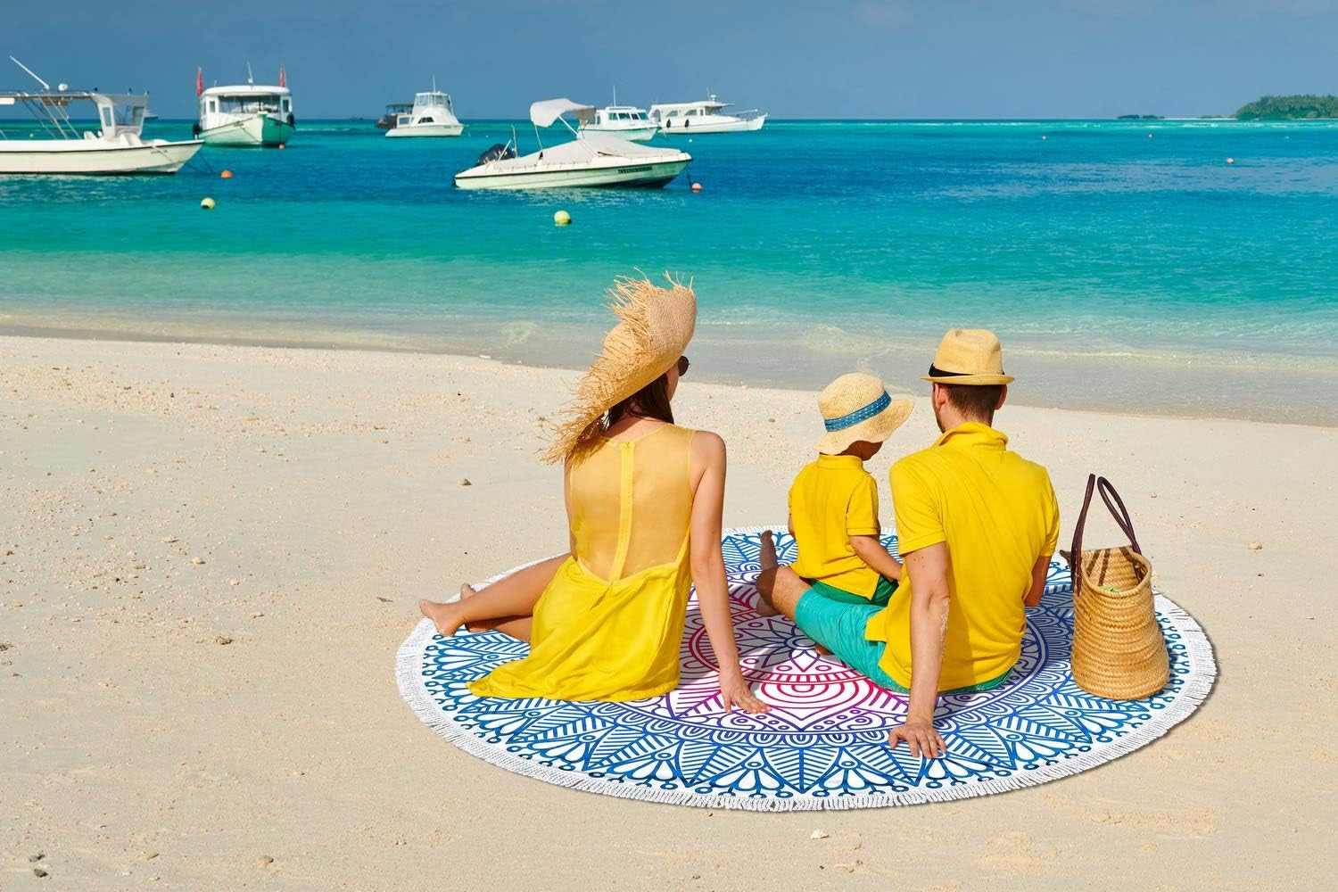 Large & Thick Microfiber Mandala round Beach Towel Throw Blanket with Fringed 62"X 62" Soft Absorbent Quick Dry Multi-Purpose Picnic Yoga Meditation Mat Roundie for Women Men Boy Girl Kids