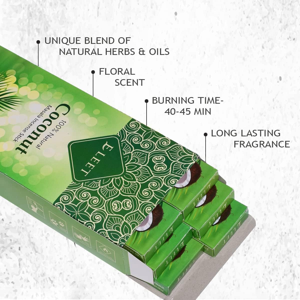 Premium 125Gm Masala Incense Sticks - 6X20Pack, Total 120 Fresh Coconut Incense Stick with Free Wood Holder for Long Lasting Aroma, Sensual Therapy & Meditation, Home Cleansing