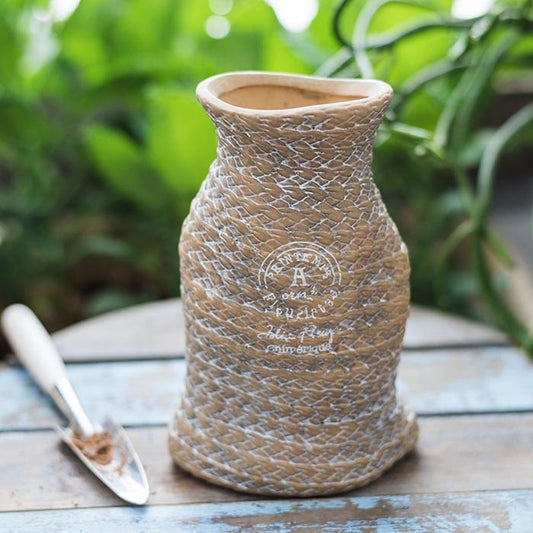 Hippie Boho Ceramic Planter Hemp Bag Design