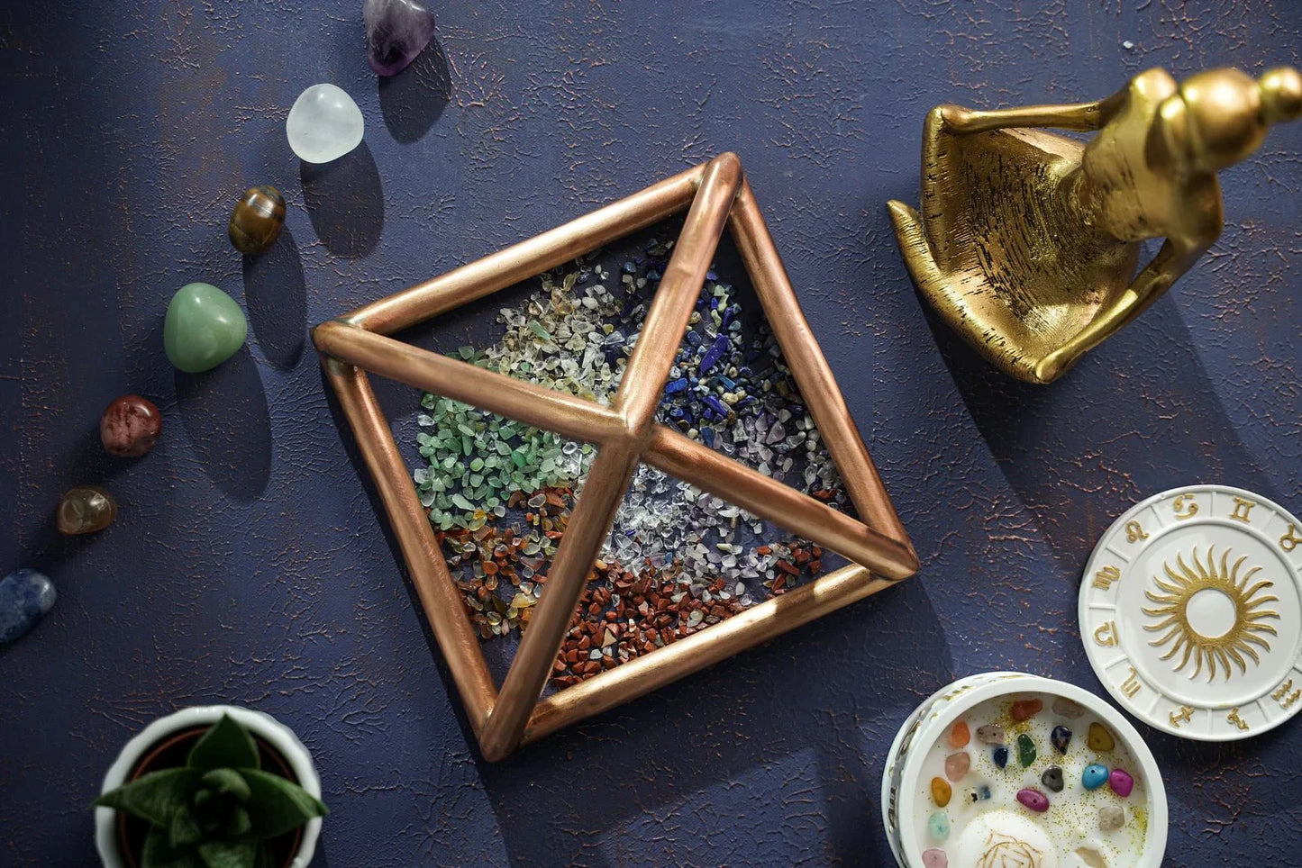 Copper Meditation Pyramide | Solid Copper Chackra Opener Pyramide | Handmade Copper Energy Cleaning Set