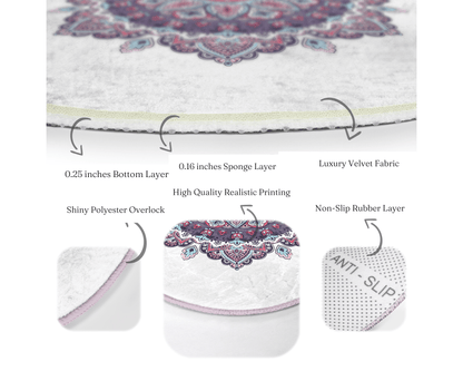 Mandala Yoga Room Round Rug, Meditation Room Circle Carpet, Non Slip