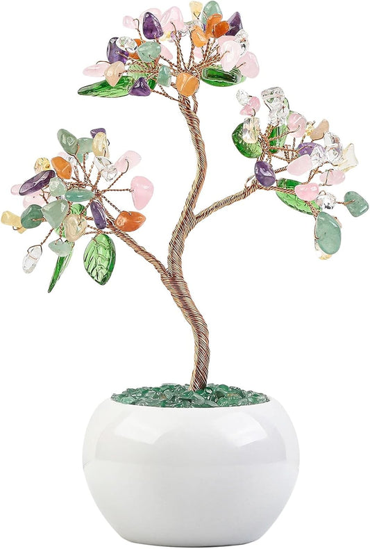 Healing Crystal Money Tree with Ceramic Pot, Stone Bonsai Luck Tree for Fengshui Home Decor
