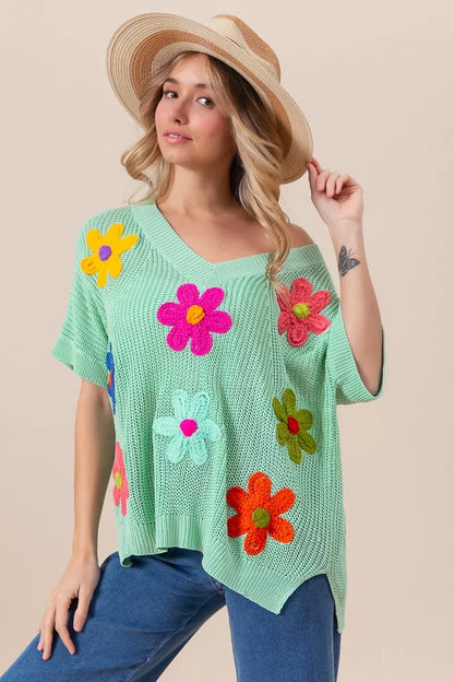 Flower Patches Dolman Sleeve Lightweight Sweater