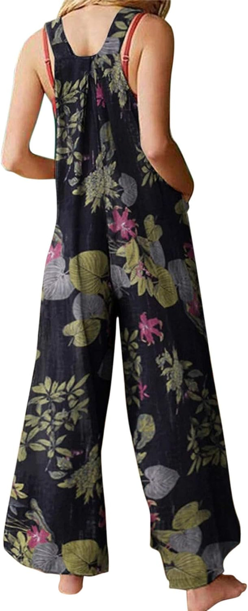Womens Jumpsuit Suspender Wide Leg Overall Loose Bib Overalls Summer Boho Baggy Jumpsuits Wide Legged Harem Pants