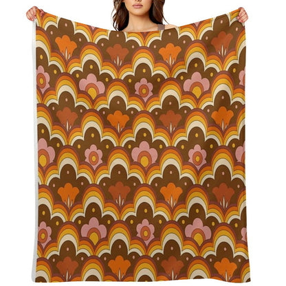 70s 60s Retro Psychedelic Flower Power, Floral Pattern Throw Blanket